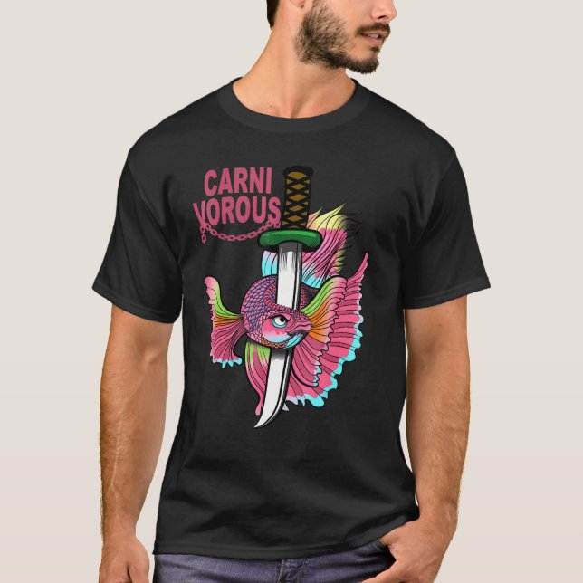 Köttätande Betta-fisk Färgrik Design T Shirt (Framsida)