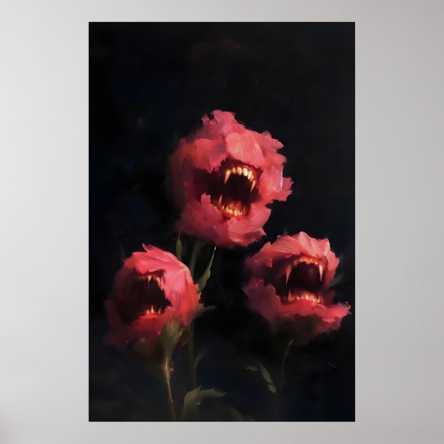 Köttätande blomma konsttryck, mörk surrealistisk b poster (Framsidan)