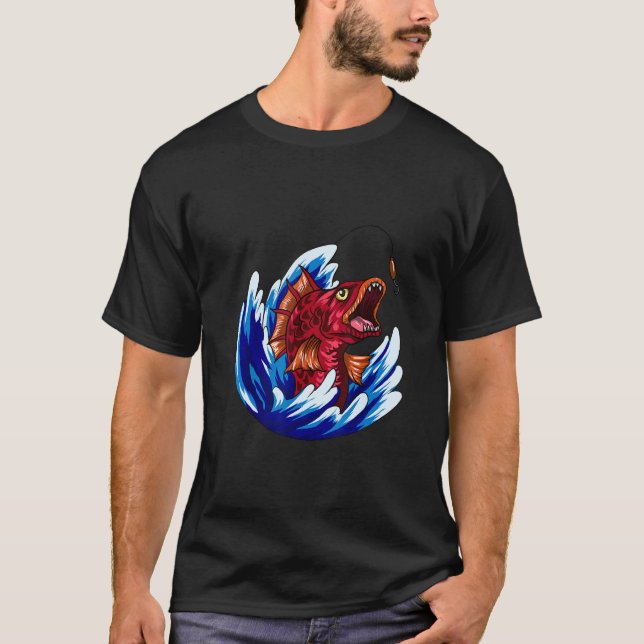 Köttätande Fisk Fiske Retro T Shirt (Framsida)