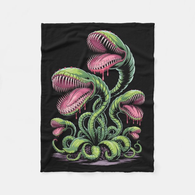 Köttätande växtmonsterillustration med tänder fleecefilt (Framsidan)