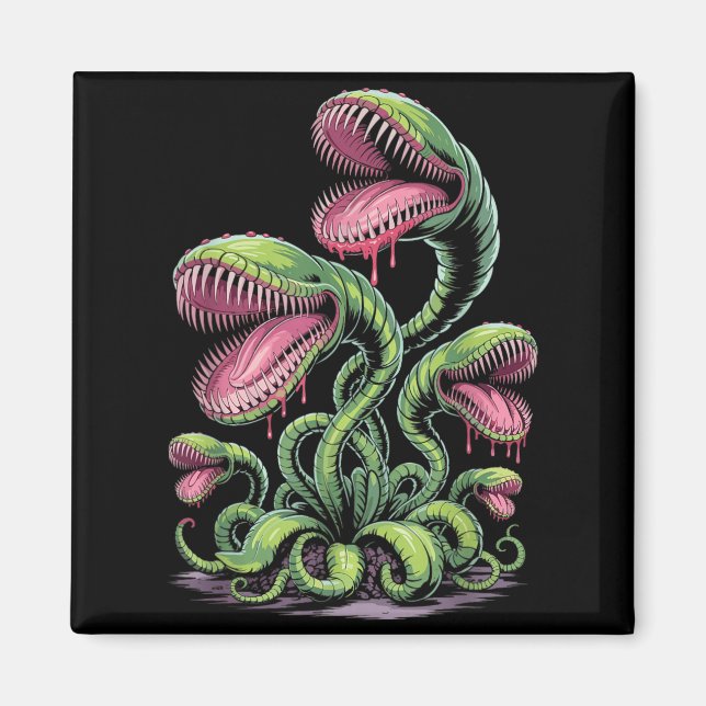 Köttätande växtmonsterillustration med tänder magnet (Framsidan)