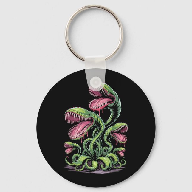 Köttätande växtmonsterillustration med tänder nyckelring (Framsida)