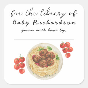 Köttbulle pasta baby shower För biblioteket Fyrkantigt Klistermärke