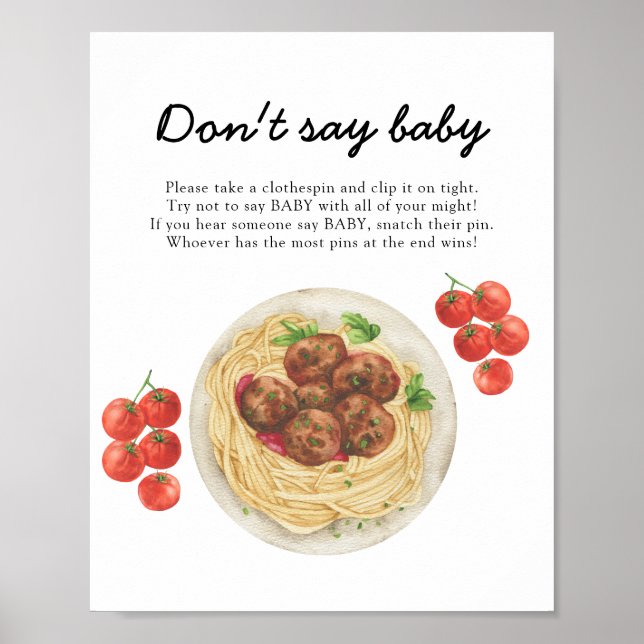 Köttbulle Pasta Barnvakt-dusch Säga inte baby Poster (Framsidan)