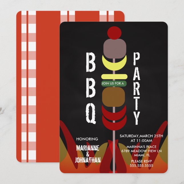 Köttspett BBQ Grillfest Inbjudan (Fram/baksida)