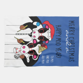 Kötttorn God jul och ett Lycklig Moo-år Kökshandduk