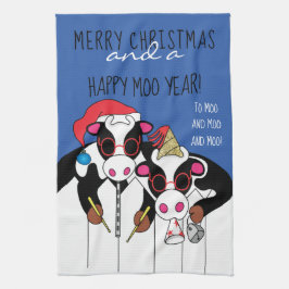 Kötttorn God jul och ett Lycklig Moo-år Kökshandduk