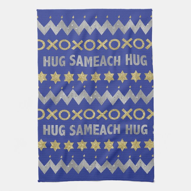 Kötttorn "Hanukkah Hug Sameach" Dish Towel Kökshandduk (Vertikal)