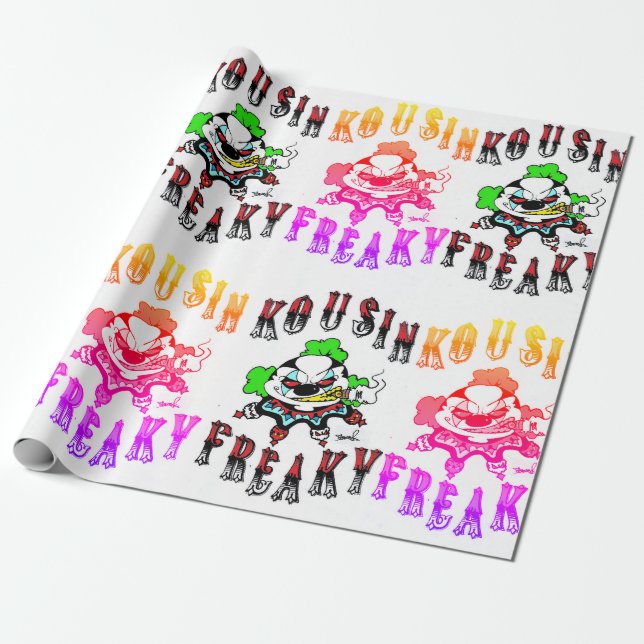 Kousin Freaky Logotyp clown Presentpapper (Utrullad)