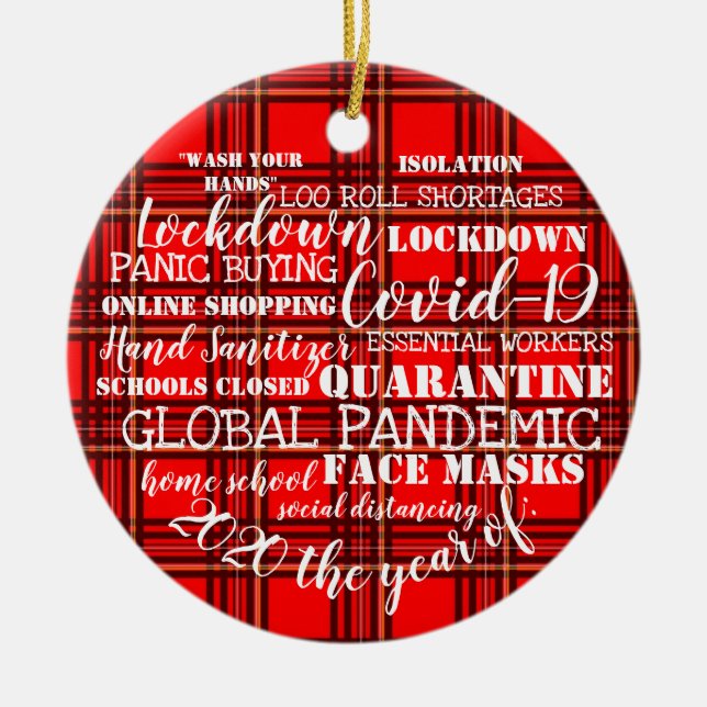 kovid19 2020 ansikte masktartan julgransprydnad keramik (Framsidan)