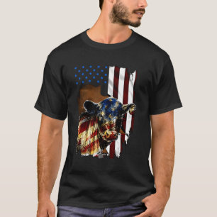 Kow American Flagga Heifer Us 4:e juli: Farm Cattl T Shirt