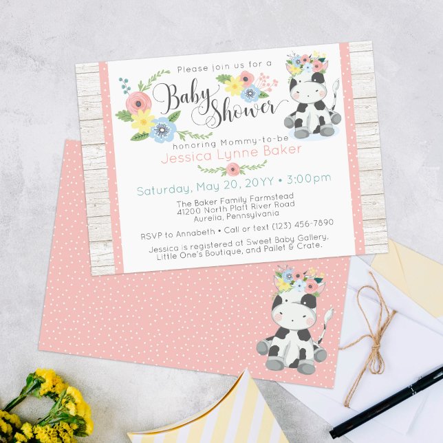 Kow Baby Shower | Cute Blommigt Calf på Rustic Woo Inbjudningar (Skapare uppladdad)