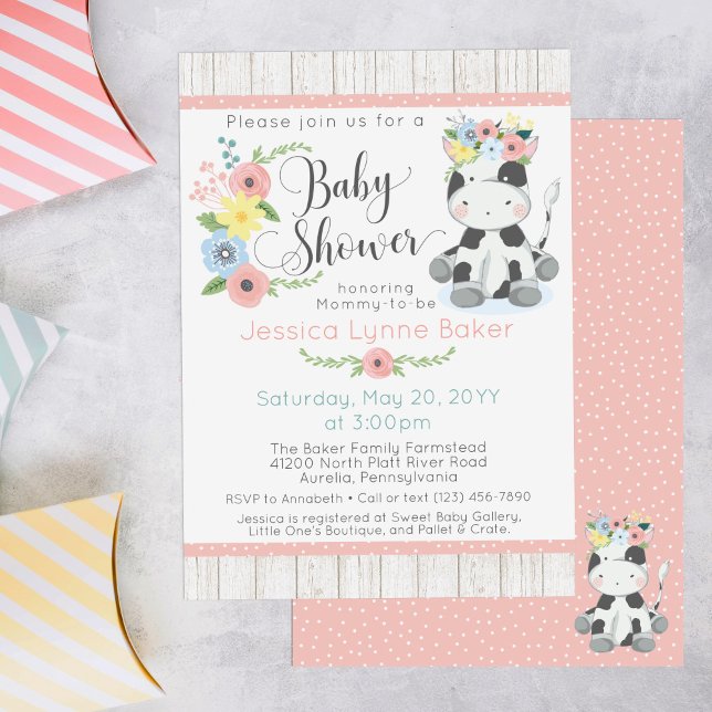 Kow Baby Shower | Cute Blommigt Calf på Rustic Woo Inbjudningar (Skapare uppladdad)