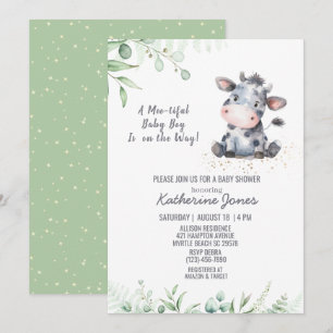Kow Baby Shower Greenery Boy Farm-inbjudan Inbjudningar