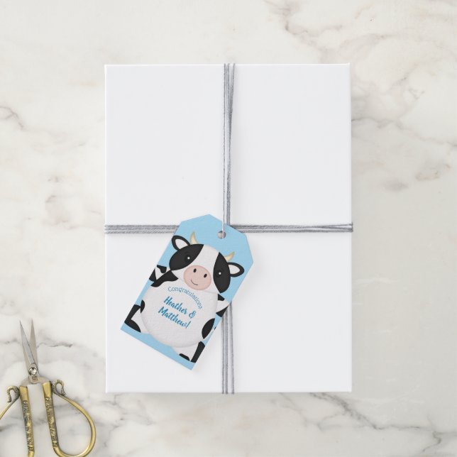 Kow Baby Shower-grupp Presentetikett (Med Snöre)