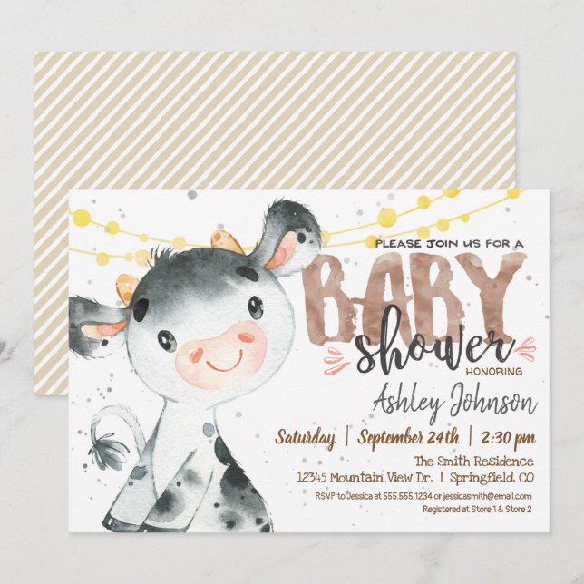 Kow Baby Shower-inbjudan, Boy, Farm Inbjudningar (Fram/baksida)