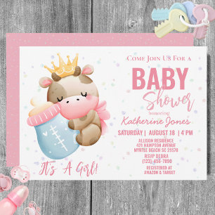Kow Baby Shower Rosa Girl Girl Farm Inbjudningar