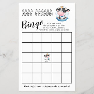 Kow Baby Shower - vackert Dream Bingo-spelkort Flygblad