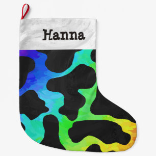 Kow Black and Rainbow Skriv ut Stor Julstrumpa
