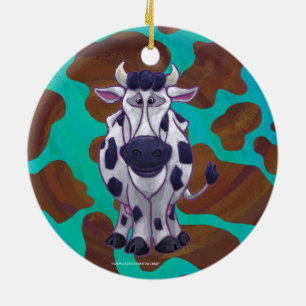 Kow Brown och Teal Print Julgransprydnad Keramik