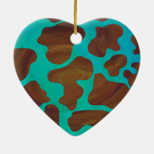 Kow Brown och Teal Print Julgransprydnad Keramik