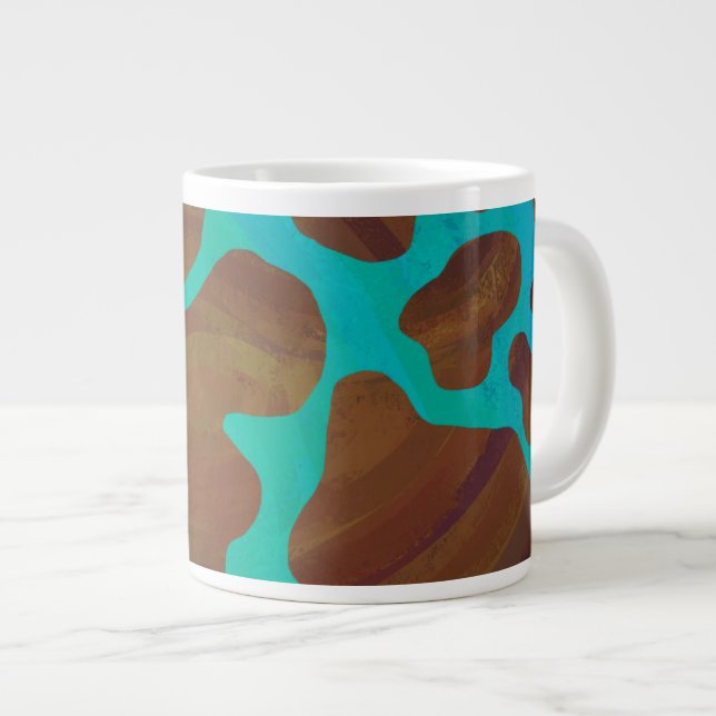 Kow Brown och Teal Print Jumbo Mugg (Framsida höger)