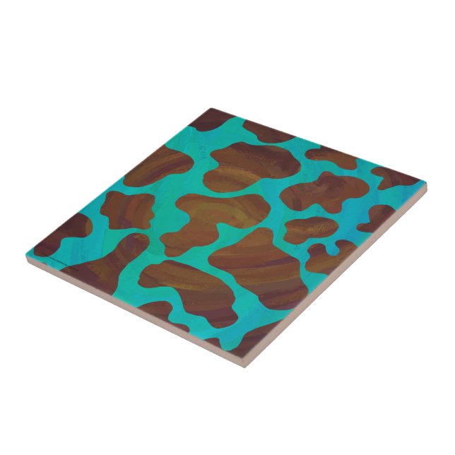 Kow Brown och Teal Print Kakelplatta (Sidan)