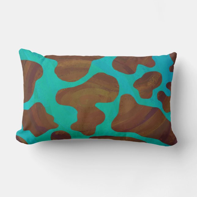 Kow Brown och Teal Print Lumbarkudde (Framsida)
