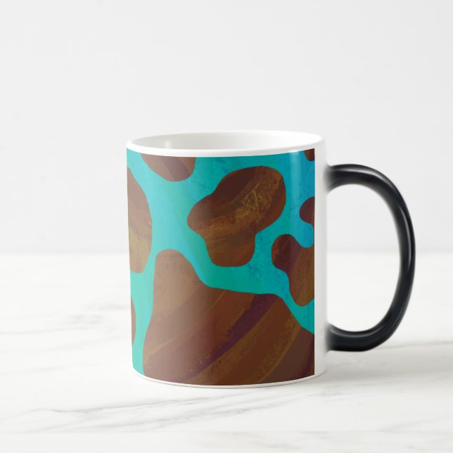 Kow Brown och Teal Print Magisk Mugg (Höger)