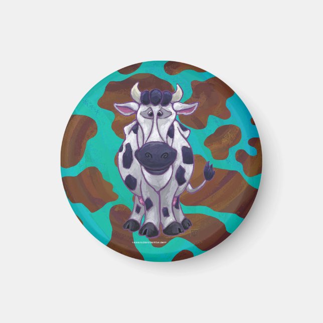 Kow Brown och Teal Print Magnet (Framsidan)