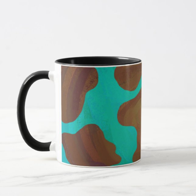 Kow Brown och Teal Print Mugg (Vänster)
