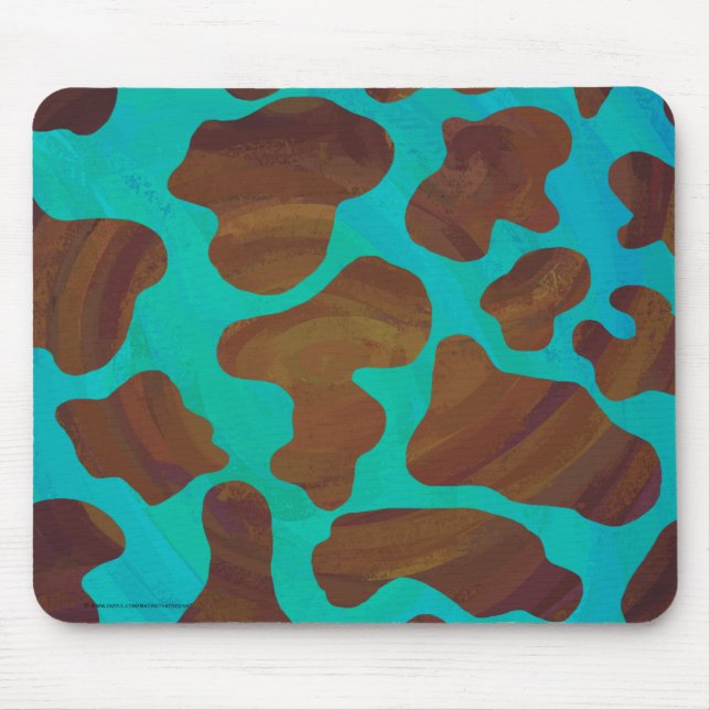 Kow Brown och Teal Print Musmatta (Framsidan)