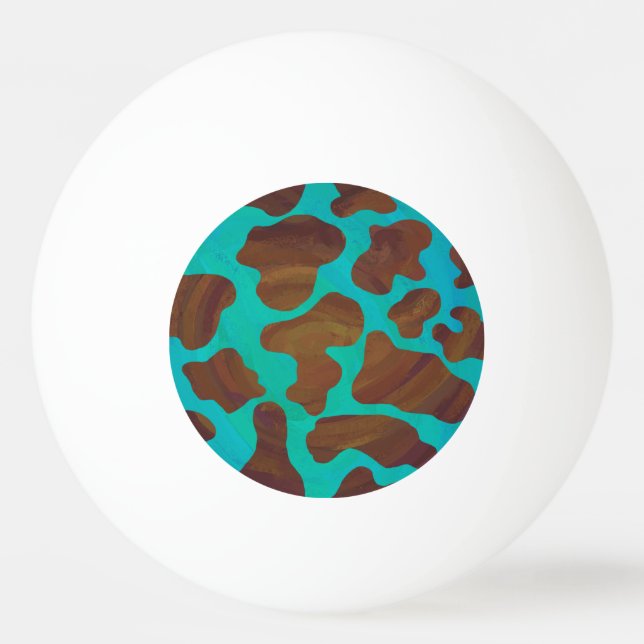Kow Brown och Teal Print Pingisboll (Framsidan)