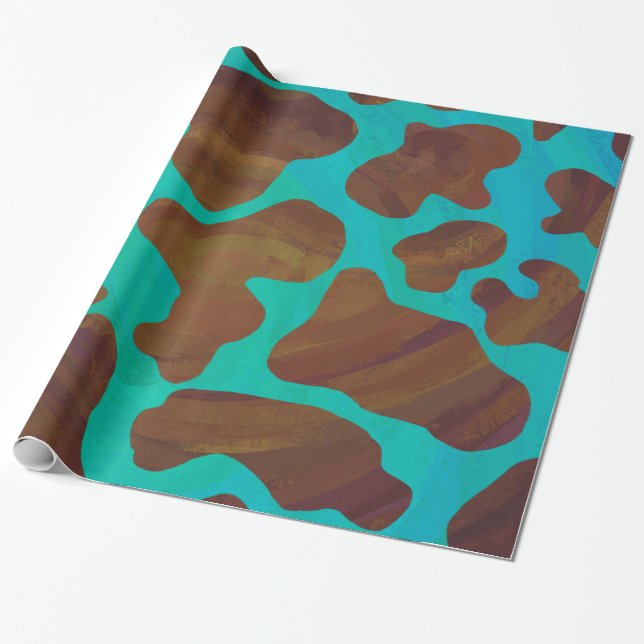 Kow Brown och Teal Print Presentpapper (Utrullad)