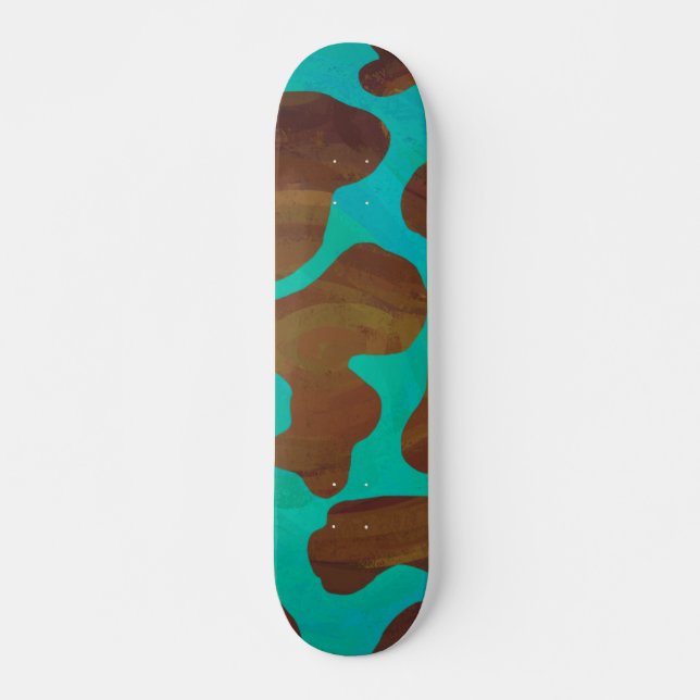 Kow Brown och Teal Print Skateboard Bräda 20,5 Cm (Framsida)