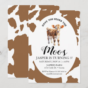 Kow Brown Print Birthday har du hört moos Inbjudningar
