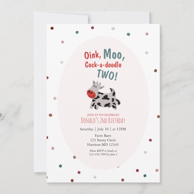 Kow Farm Animal Andra födelsedag Inbjudningar (Framsida)
