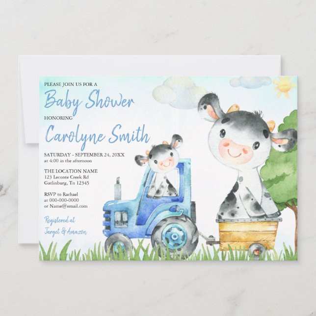 Kow Farm Baby Shower-inbjudan Boy Inbjudningar (Framsida)