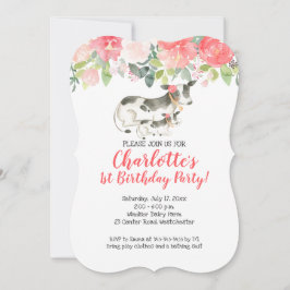 Kow Farm Coral and Rosa Blommigt Birthday Call Inbjudningar