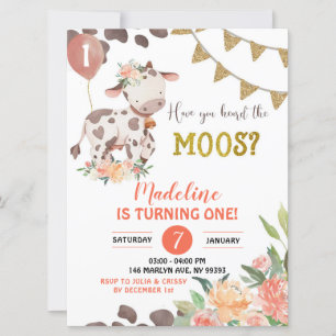 Kow Farm Girl Blommigt Baby Shower-inbjudan Inbjudningar