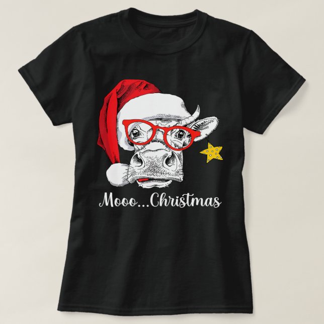 Kow Funny nötkreatur med jultomten Hat Älskare Pa T Shirt (Design framsida)