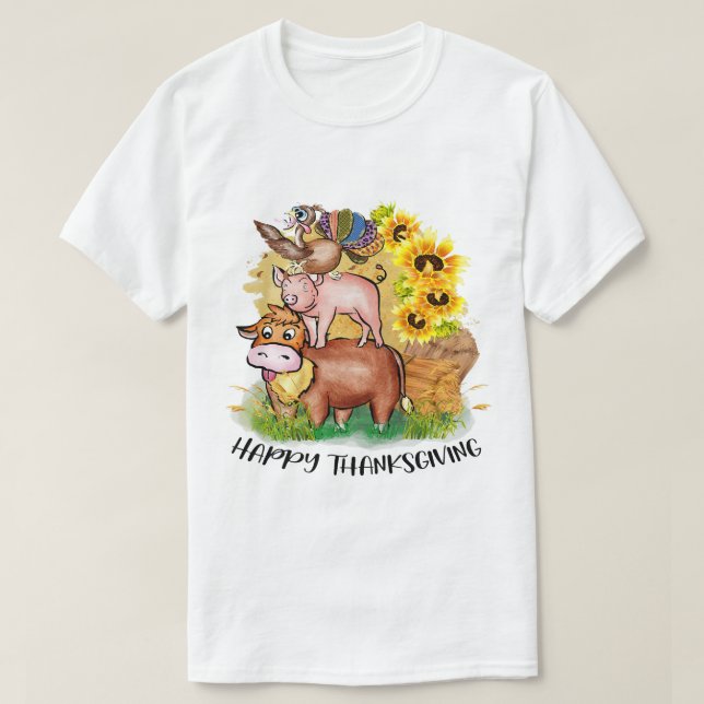 Kow Gris Turkiet Happy thanksgiving för Boys Girls T Shirt (Design framsida)