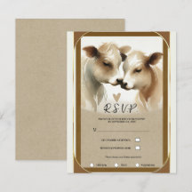 Kow Love Brown Cream Country Bröllop RSVP
