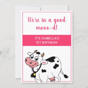 Kow Lycklig Farm Djuren ThLED Girl 1st Birthday Inbjudningar