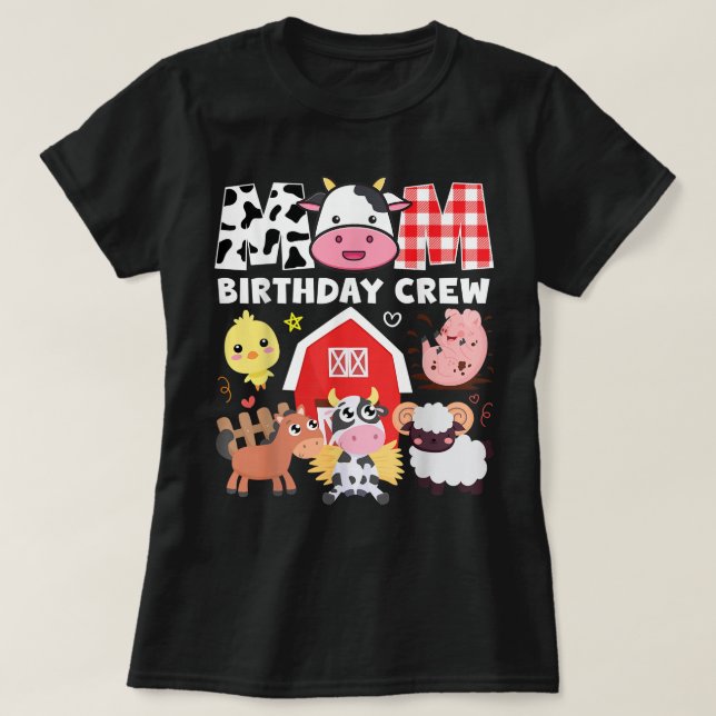 Kow Mamma Birthday Crew Farm Theme Animals Kids Bi T Shirt (Design framsida)