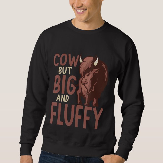 Kow men Big och Fluffy Buffalo Bison Lång Ärmad Tröja (Framsida)