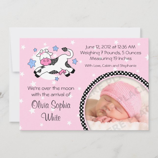 Kow över födelsemeddelandet Måne Baby Meddelande (Framsida)