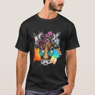 Kow Porträtt med Blommigt och rund svamplass T Shirt