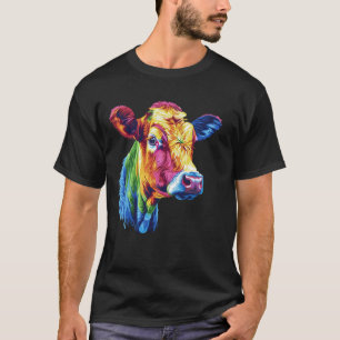 Kow Rainbow Colorful Cow Head Pop Art Farm Animal T Shirt
