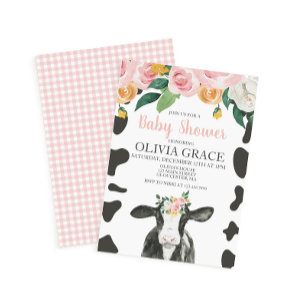 Kow Rosa Blommigt och Gingham Baby Shower Inbjudningar